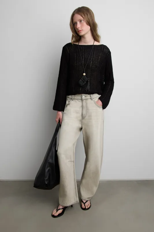 MID-RISE BARREL LEG JEAN IN GREY WASH made by OAK AND FORT