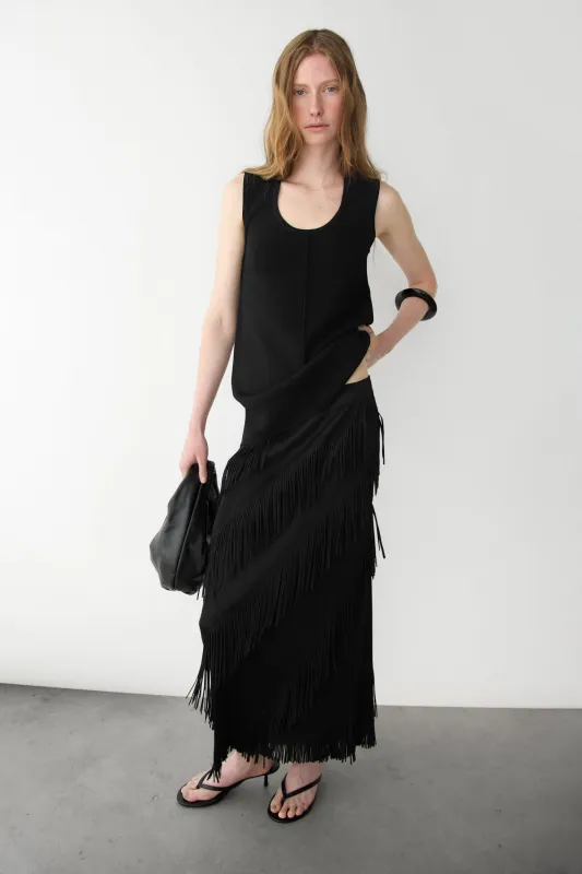 ASYMMETRICAL FRINGE SKIRT made by OAK AND FORT