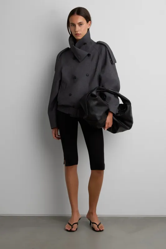 SHORT DOUBLE-BREASTED FUNNEL NECK TRENCH COAT made by OAK AND FORT