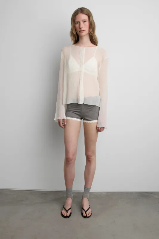 SHEER CRINKLE EFFECT BUTTON-UP CARDIGAN made by OAK AND FORT