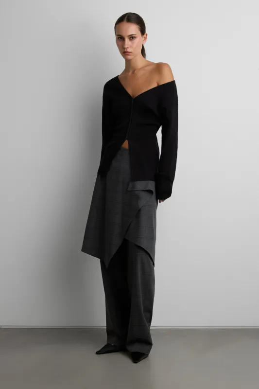 V-NECK BUTTON FRONT SWEATER WITH WAIST TIE made by OAK AND FORT