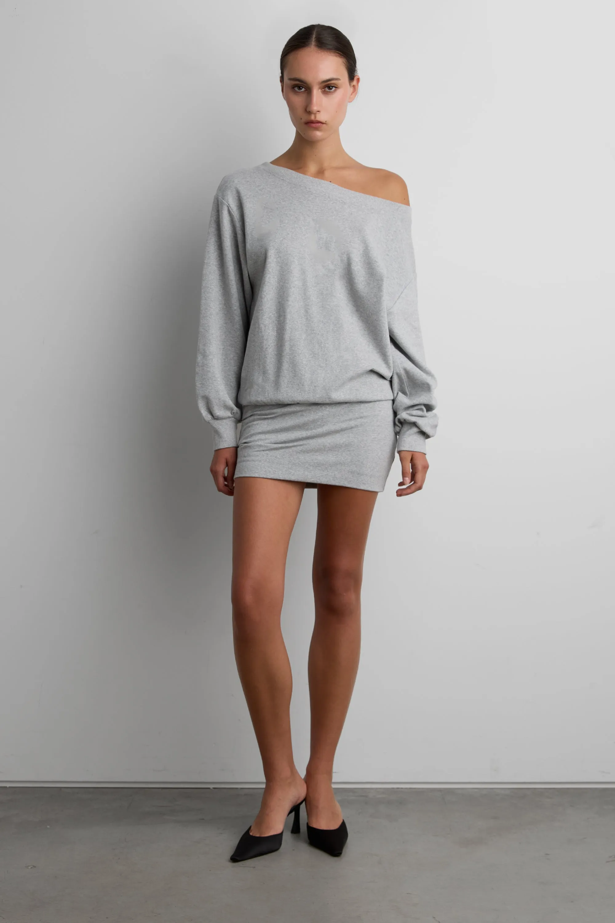 WIDE NECKLINE COTTON TERRY MINI DRESS sold by OAK AND FORT