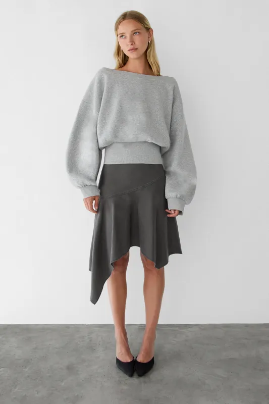 FLEECE STUDIO CINCHED WAIST OFF THE SHOULDER SWEATSHIRT made by OAK AND FORT