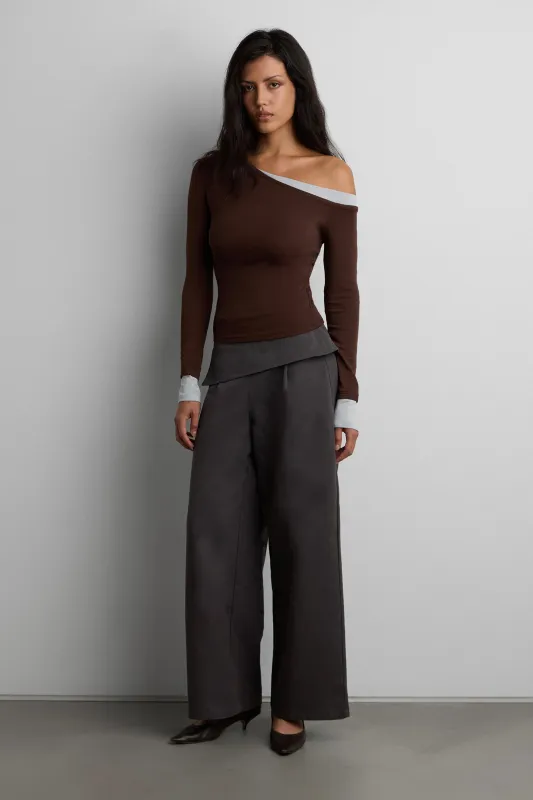 ASYMMETRICAL LAYERED NECK LONG SLEEVE TOP made by OAK AND FORT