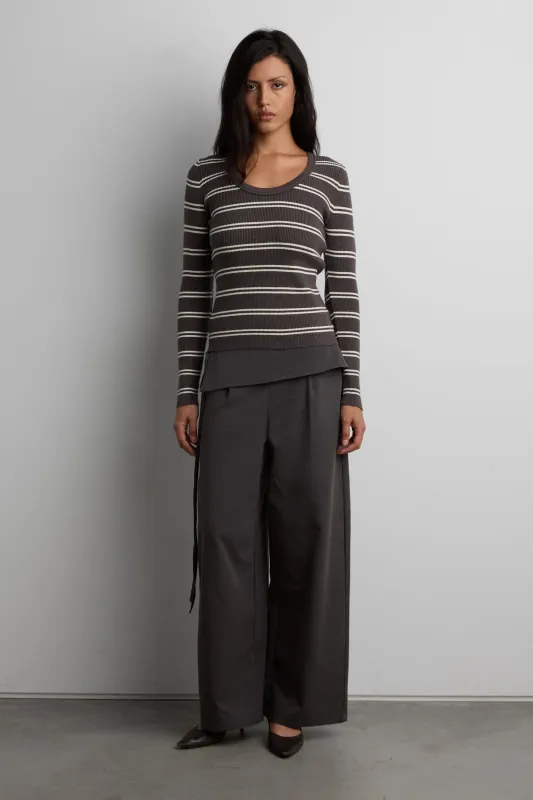 STRIPED RIBBED NECK KNIT SWEATER made by OAK AND FORT