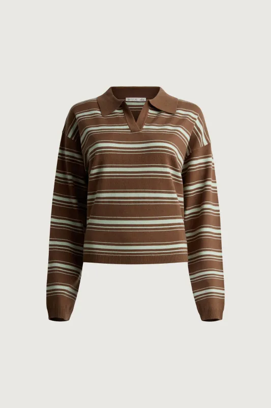 STRIPED LONG SLEEVE POLO SWEATER made by OAK AND FORT