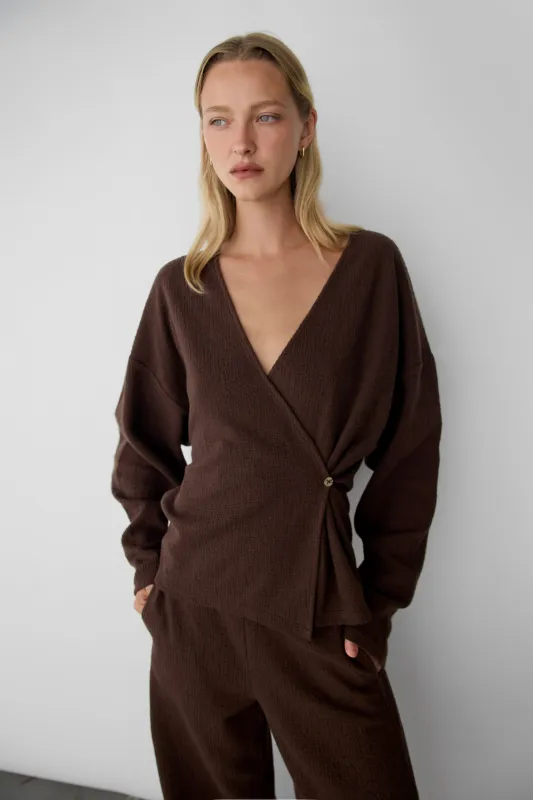 WRAP KNIT LONG SLEEVE TOP made by OAK AND FORT