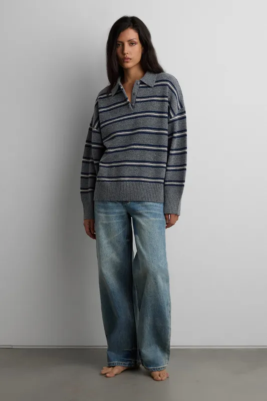 STRIPED POLO SWEATER made by OAK AND FORT