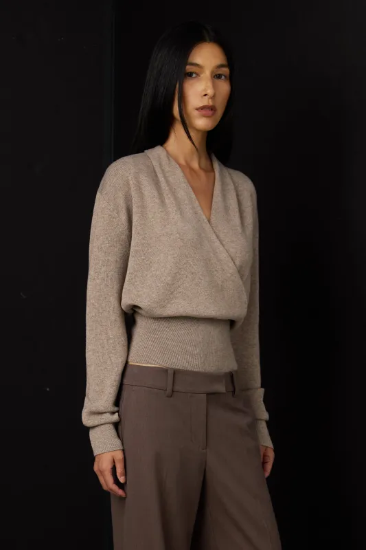 DRAPED WRAP KNIT SWEATER made by OAK AND FORT