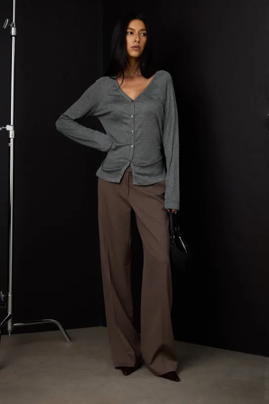 V-NECK BUTTON FRONT KNIT CARDIGAN made by OAK AND FORT