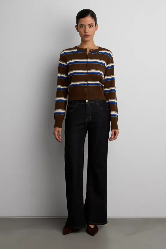 STRIPED CREWNECK BUTTON-UP CARDIGAN made by OAK AND FORT