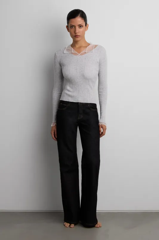 SHEER COLLAR KNIT TOP made by OAK AND FORT