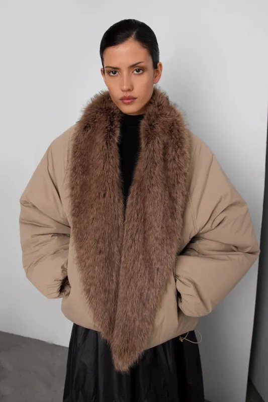 REVERSIBLE FAUX FUR PUFFER JACKET made by OAK AND FORT
