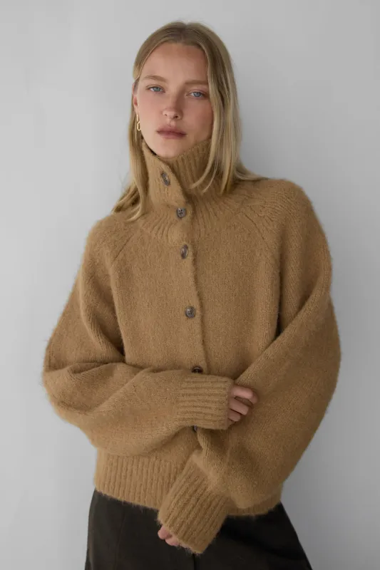 MOCKNECK BUTTON FRONT CARDIGAN made by OAK AND FORT