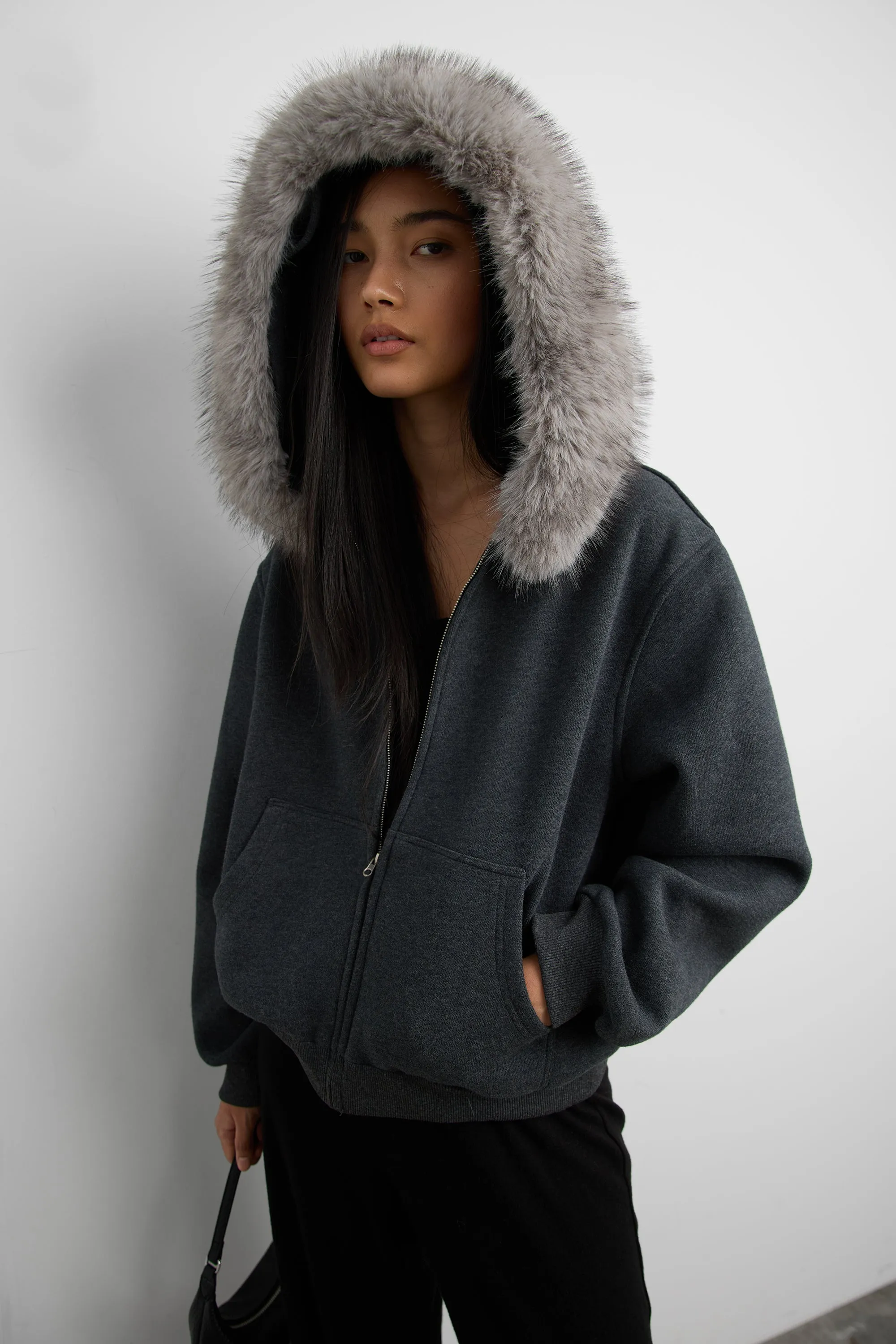 FLEECE-LINED FAUX FUR HOOD JACKET sold by OAK AND FORT product image thumbnail 3