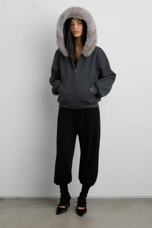 REMOVABLE FAUX FUR HOOD ZIP JACKET made by OAK AND FORT