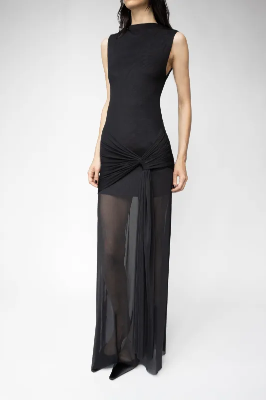 MOCKNECK SLEEVELESS MESH MAXI DRESS made by OAK AND FORT