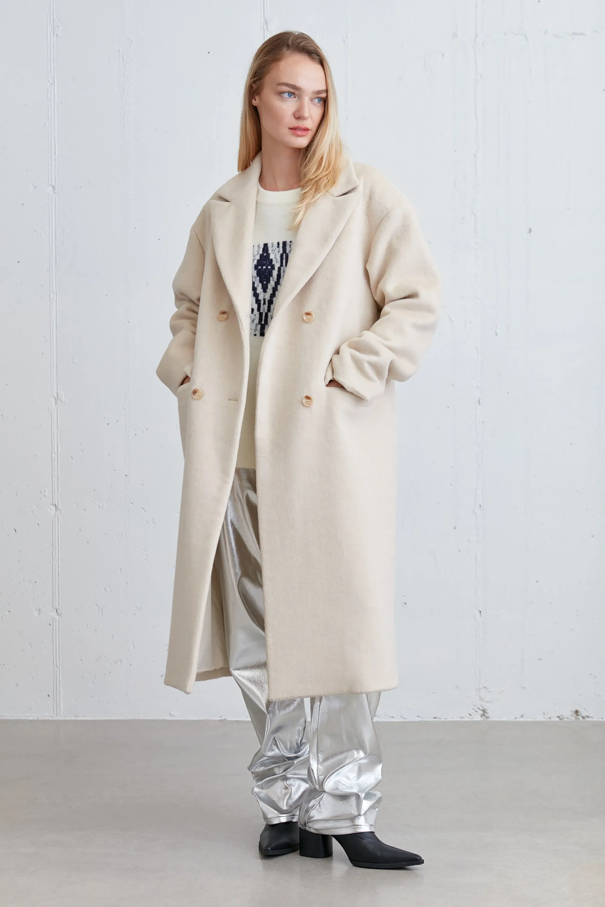 WOOL-BLEND DOUBLE-BREASTED COAT sold by OAK AND FORT