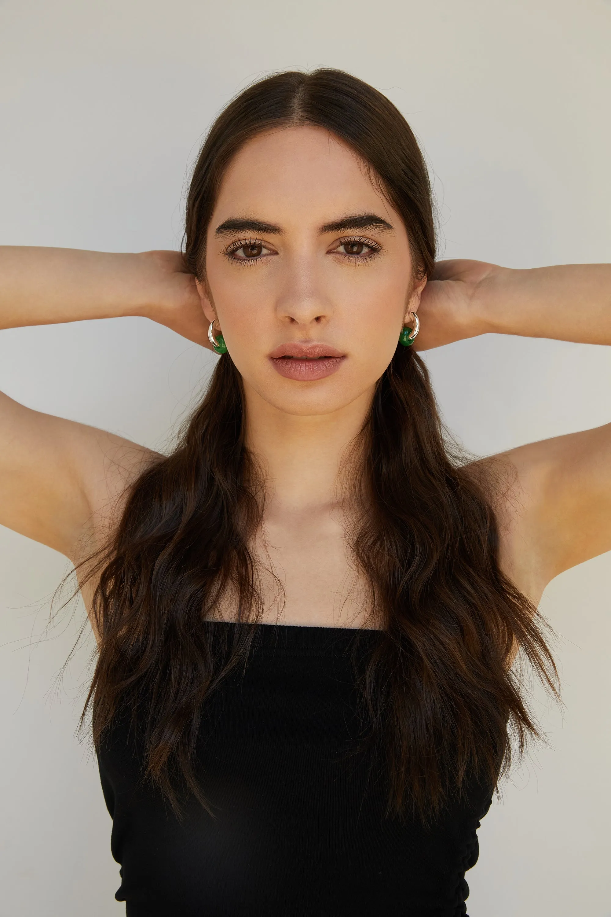 THICK HOOPS WITH GREEN STONE sold by OAK AND FORT