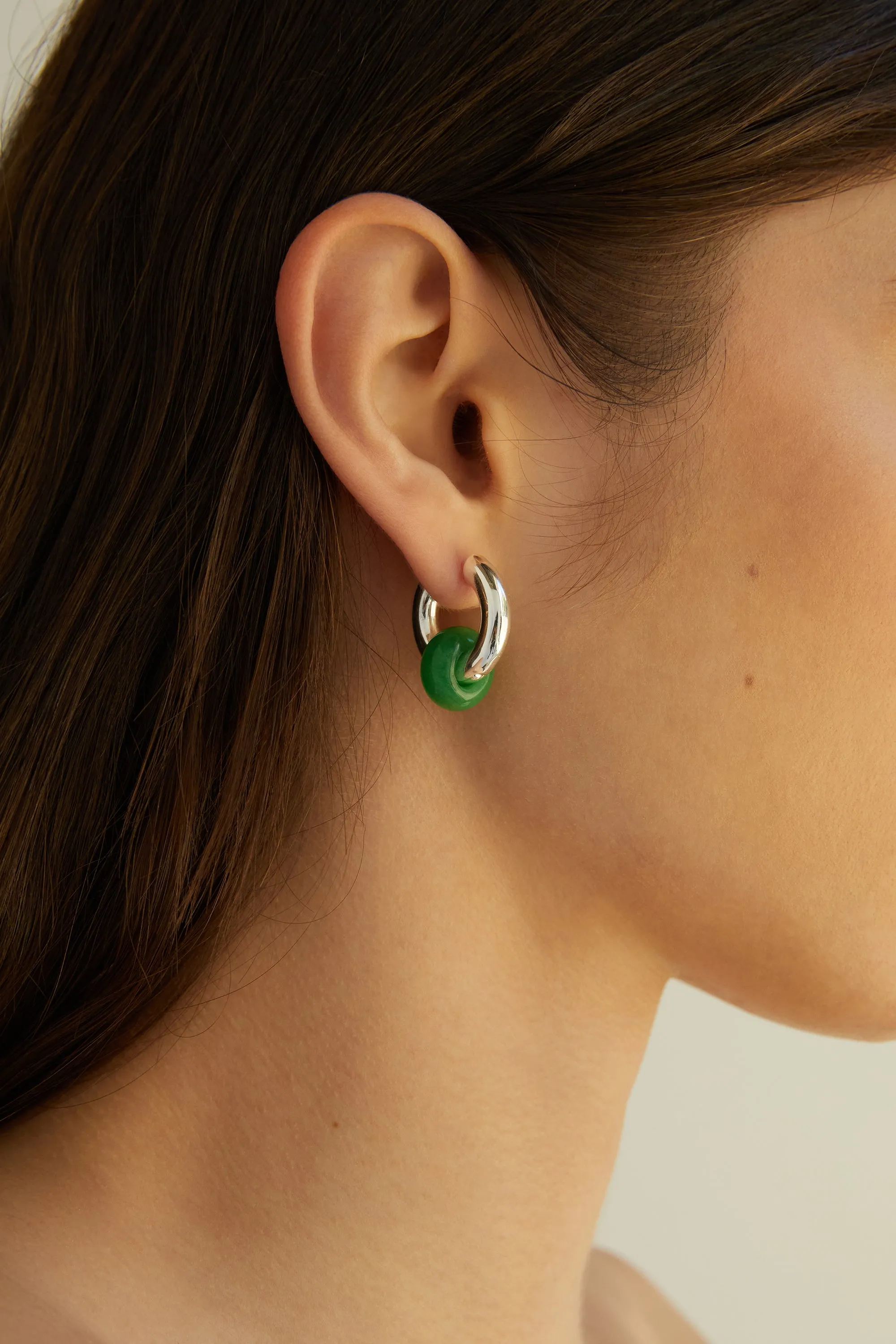 THICK HOOPS WITH GREEN STONE sold by OAK AND FORT product image thumbnail 2