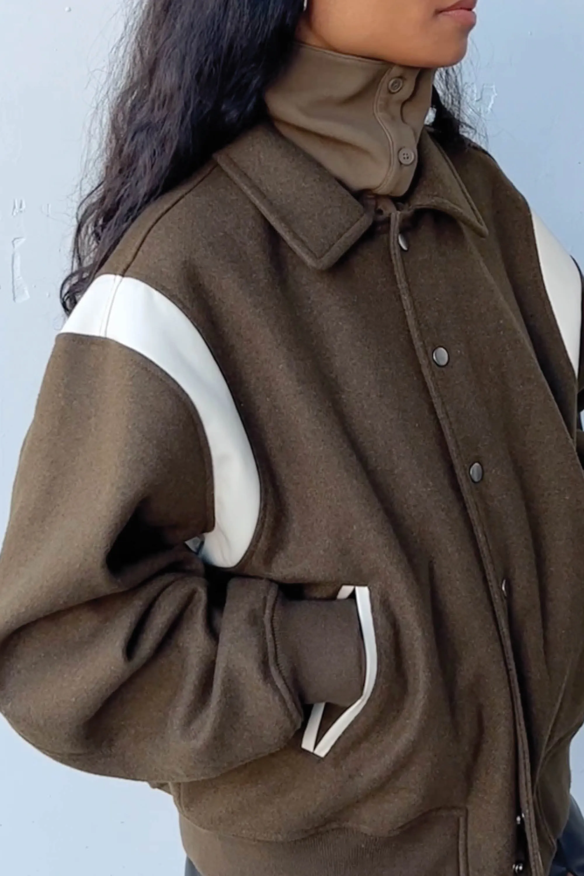 WOOL BLEND BOMBER JACKET sold by OAK AND FORT