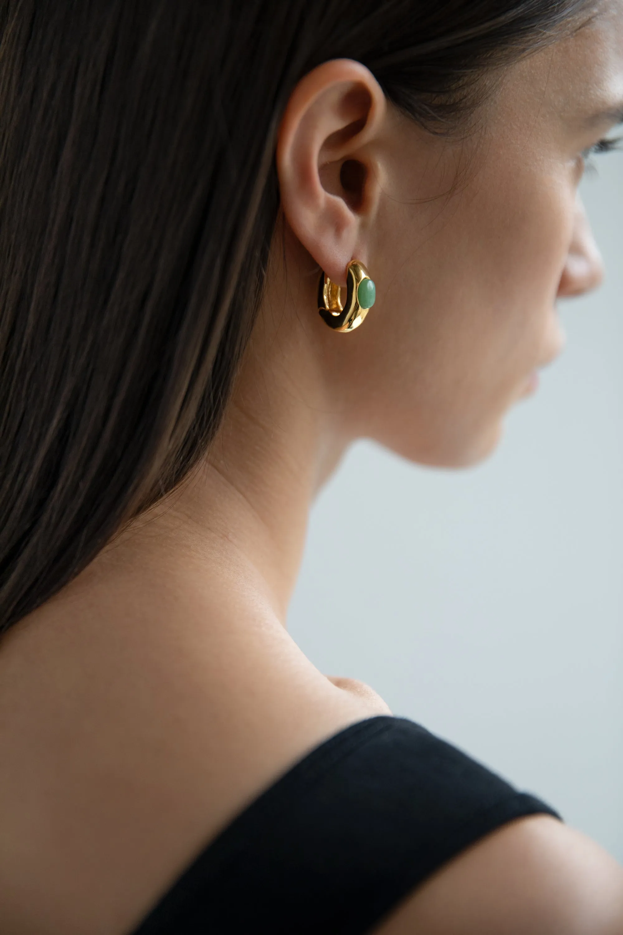 THICK HOOP EARRING WITH GREEN GEMSTONE sold by OAK AND FORT product image thumbnail 2