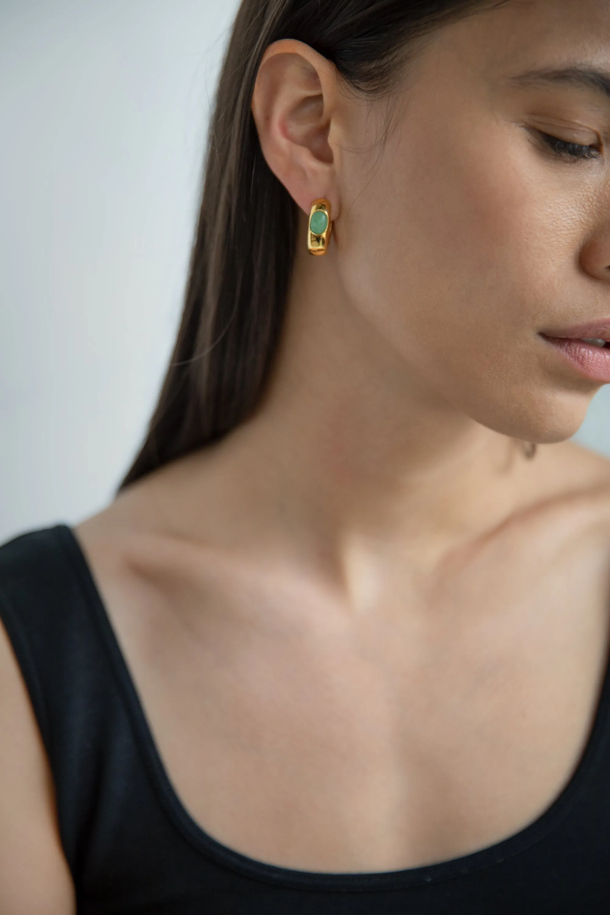 THICK HOOP EARRING WITH GREEN GEMSTONE sold by OAK AND FORT