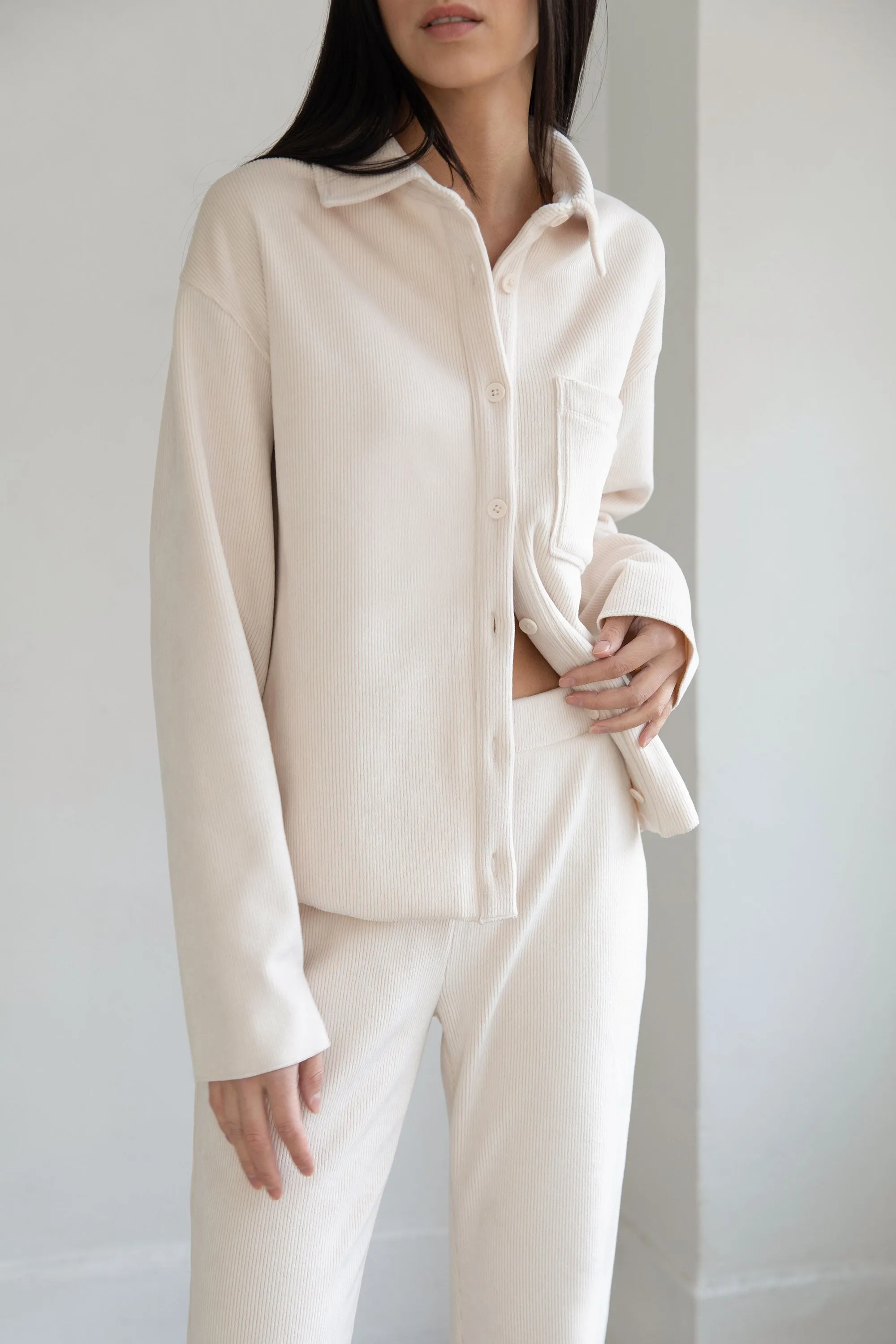 RIB-KNIT BUTTON UP SHIRT sold by OAK AND FORT product image thumbnail 3