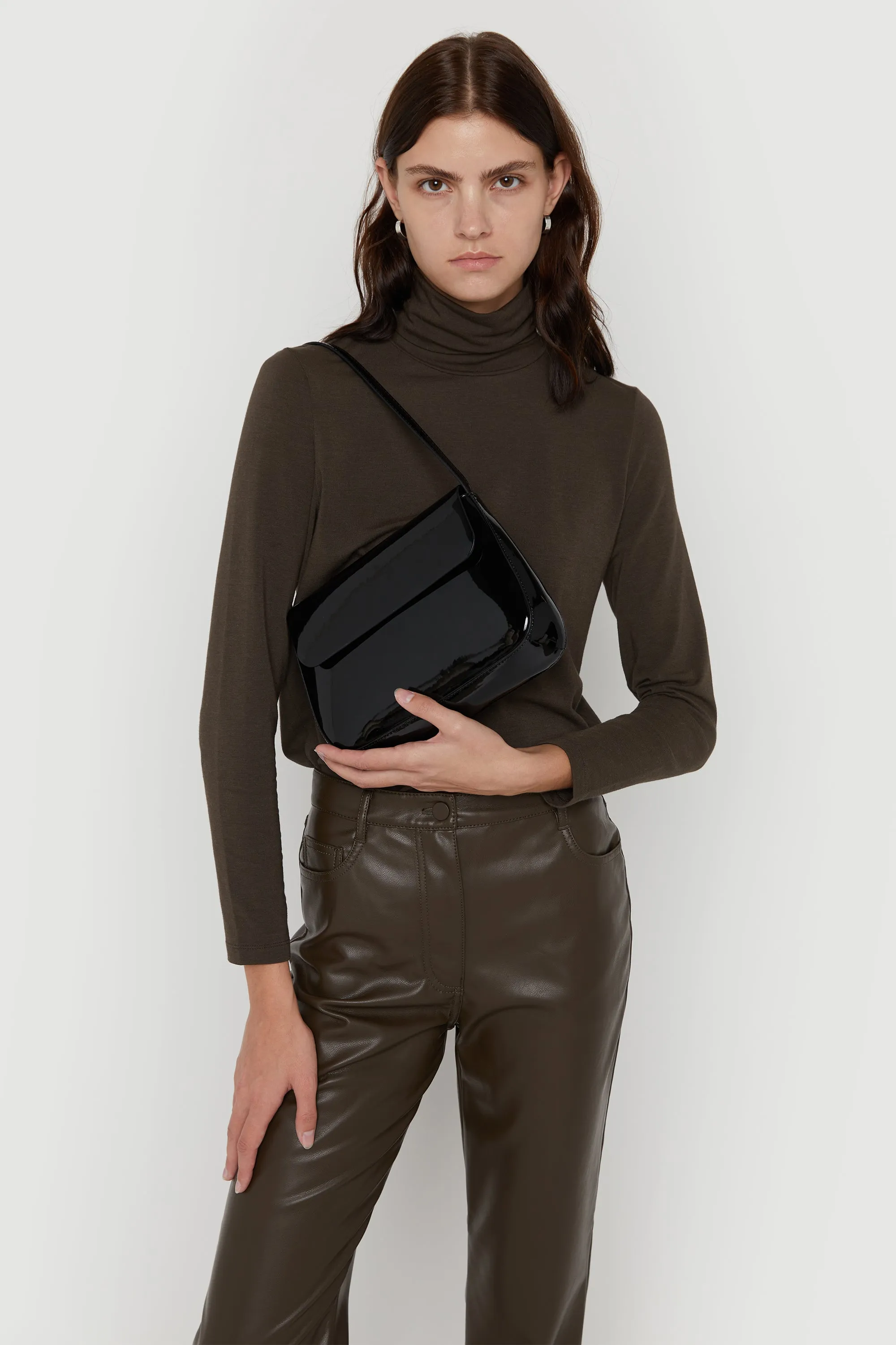 PATENT FRONT FLAP SHOULDER BAG sold by OAK AND FORT product image thumbnail 2