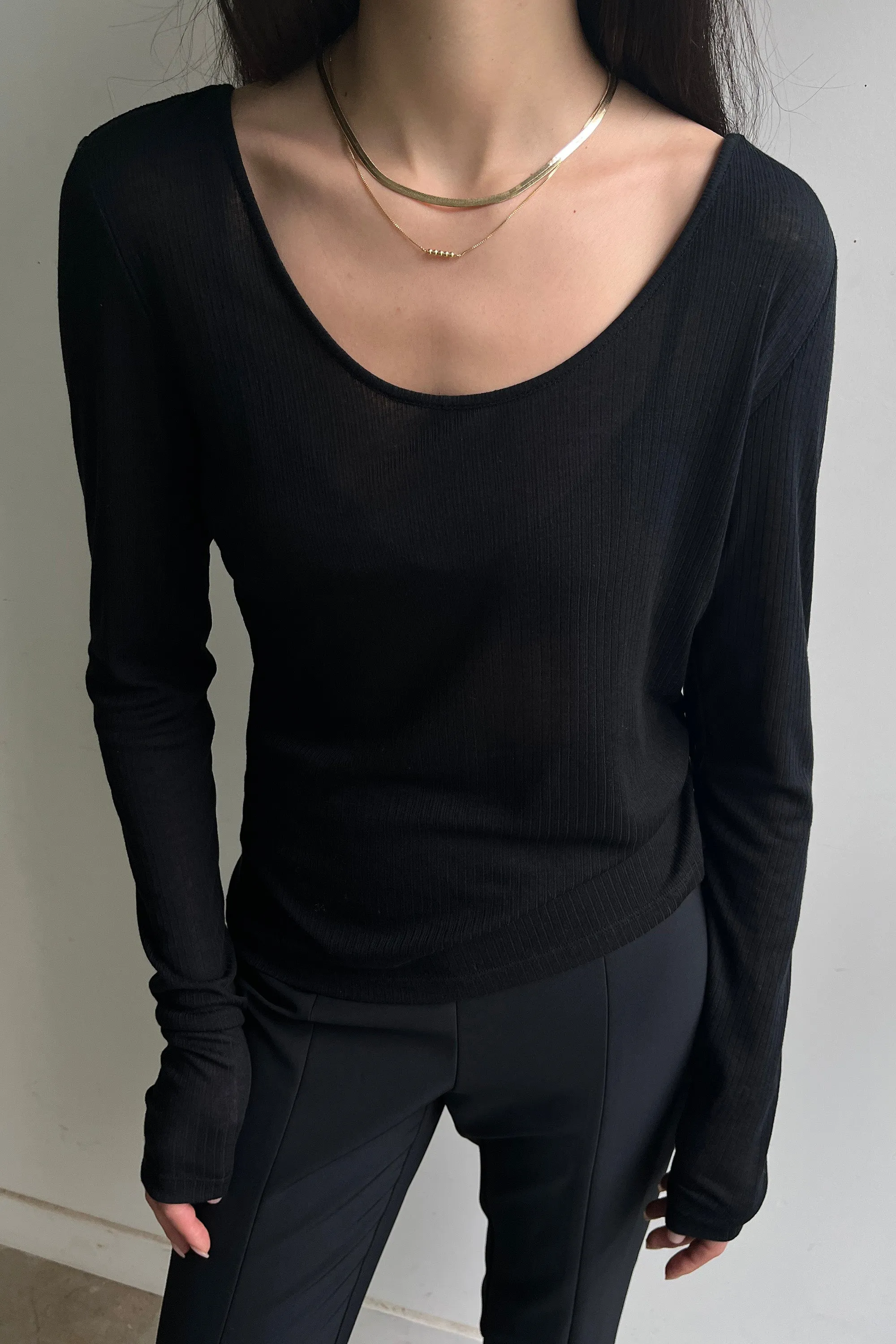 SHEER SCOOP NECK LONG SLEEVE TOP sold by OAK AND FORT