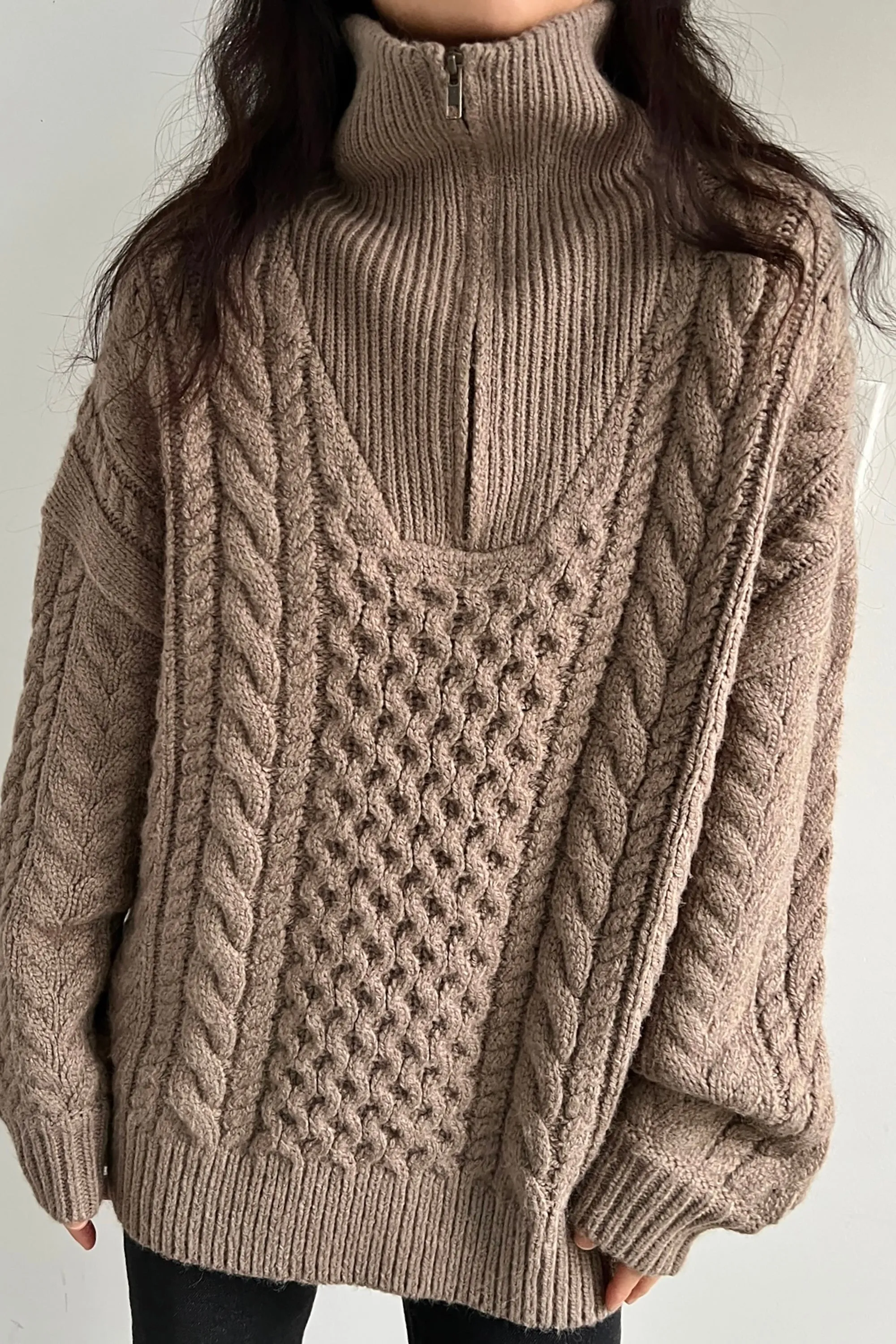CABLE KNIT HALF ZIP sold by OAK AND FORT
