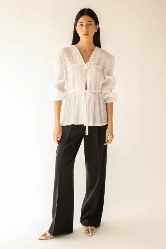 SHEER FRONT TIE BLOUSE sold by OAK AND FORT