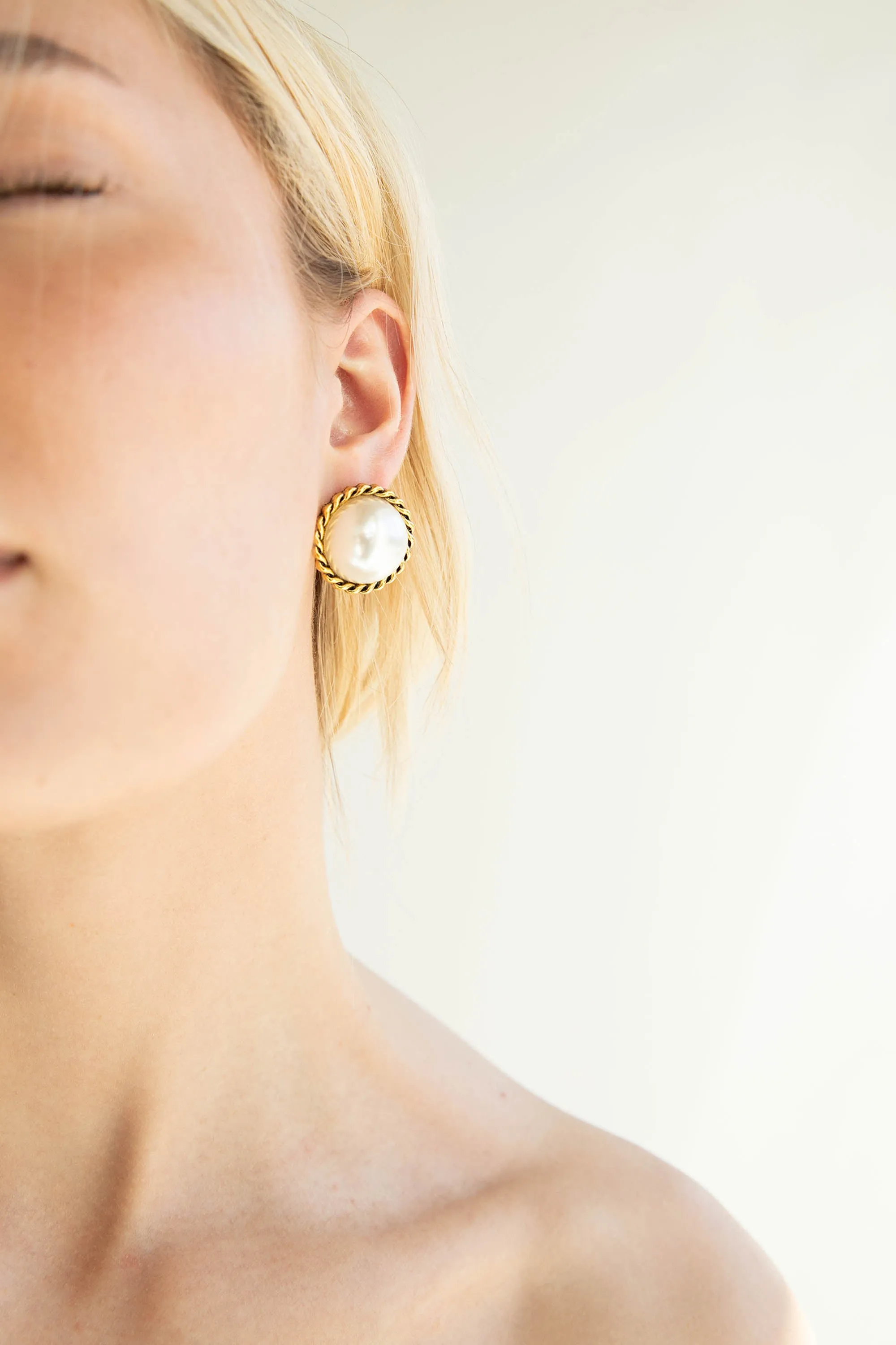 PEARL BUTTON EARRING sold by OAK AND FORT