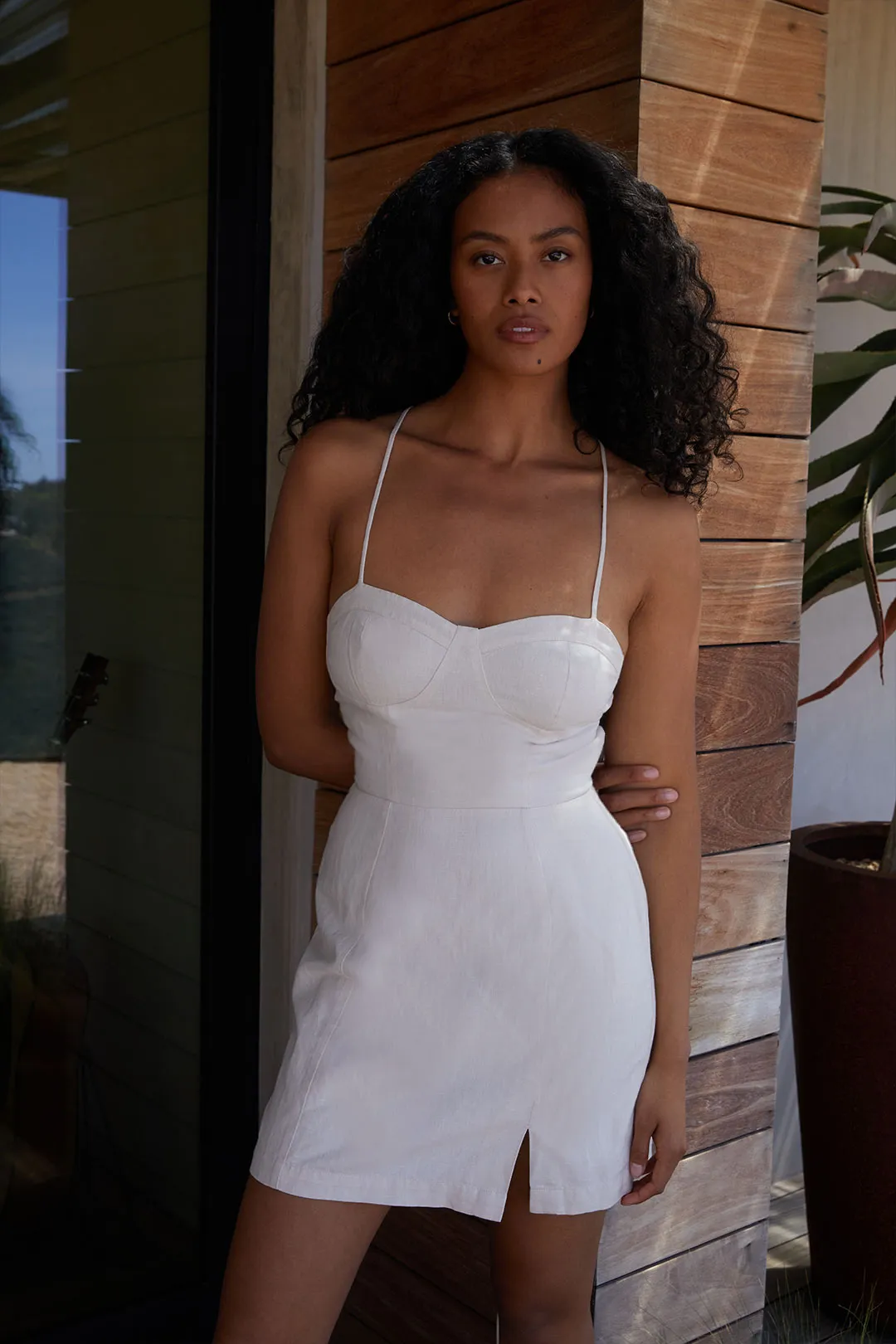 LINEN BLEND OPEN BACK MINI DRESS sold by OAK AND FORT product image thumbnail 2