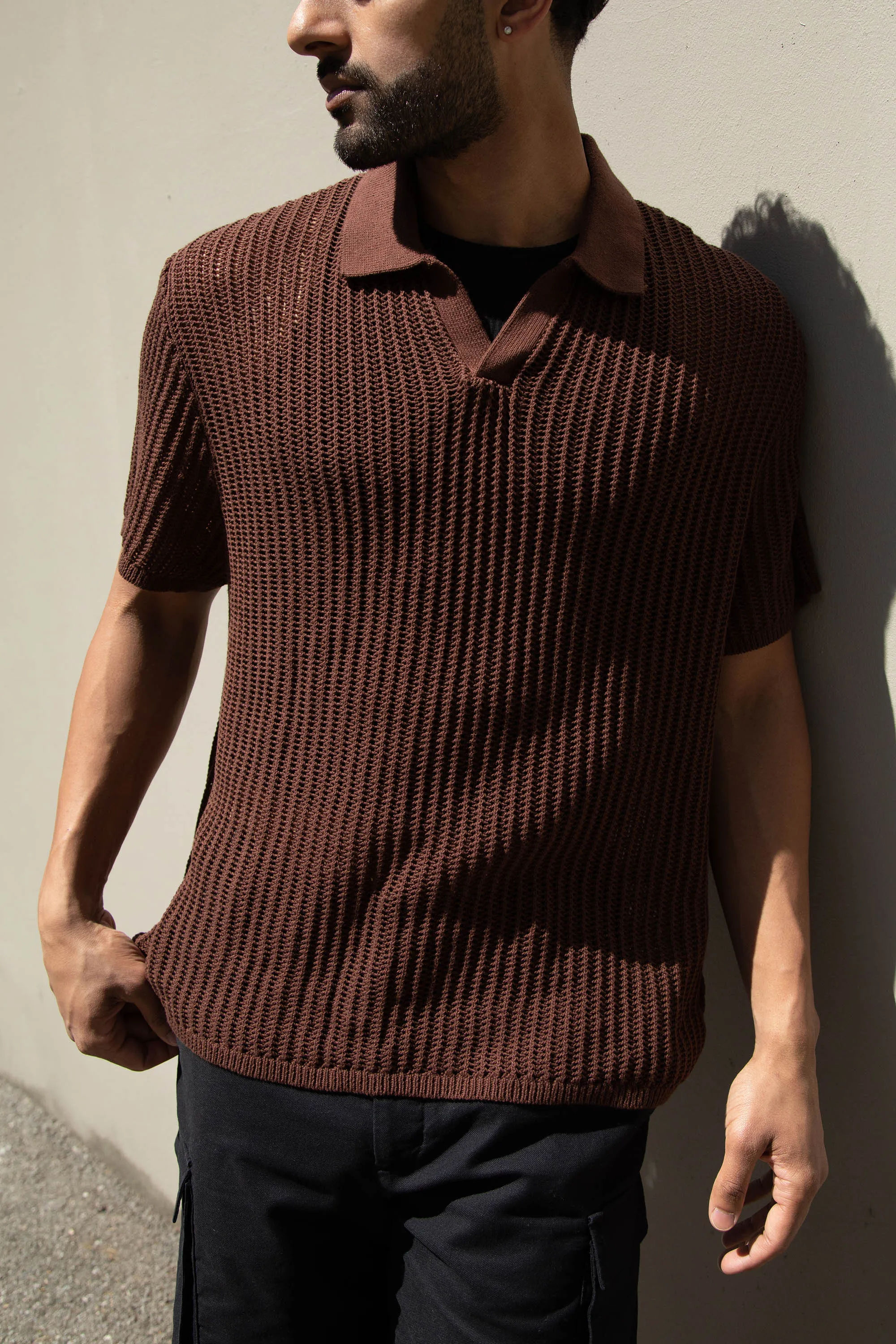 CROCHET COLLARED SHORT SLEEVE SWEATER sold by OAK AND FORT product image thumbnail 5