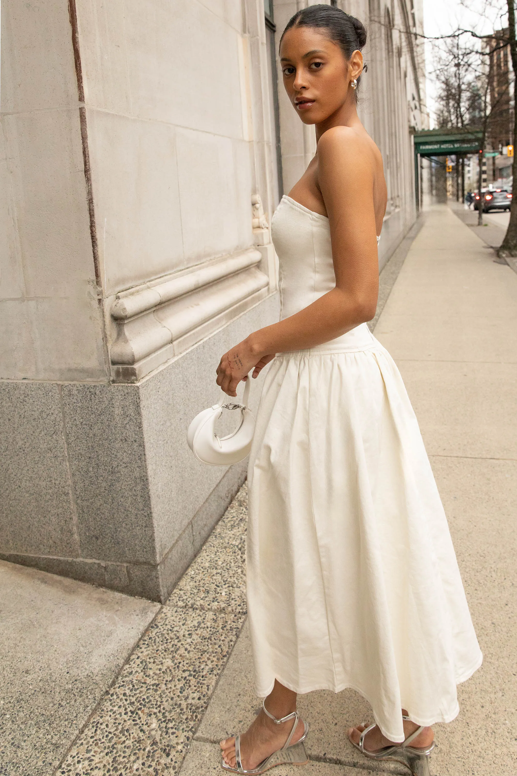 DROP-WAIST STRAPLESS TWILL DRESS sold by OAK AND FORT product image thumbnail 2