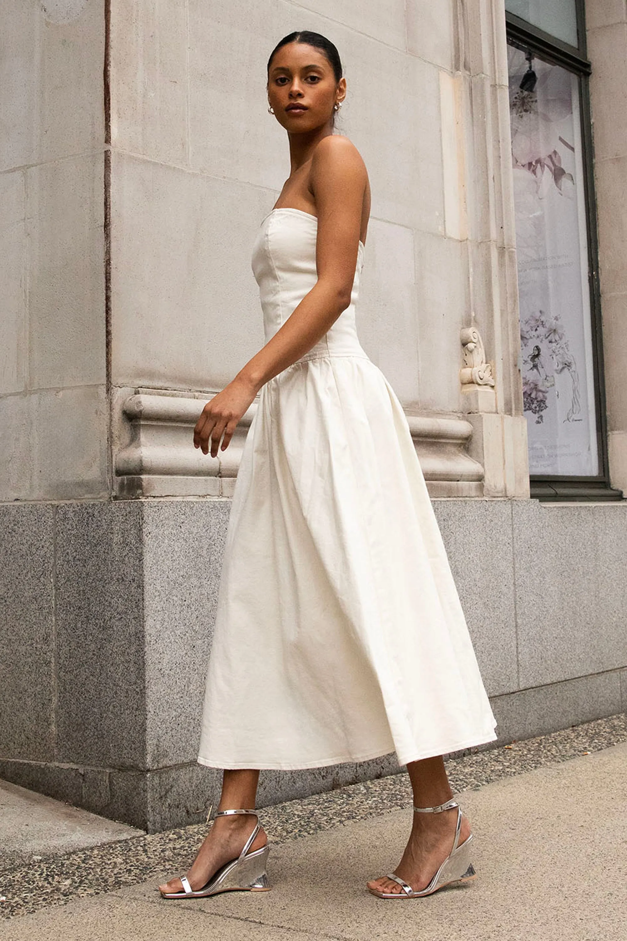 DROP-WAIST STRAPLESS TWILL DRESS sold by OAK AND FORT product image thumbnail 3