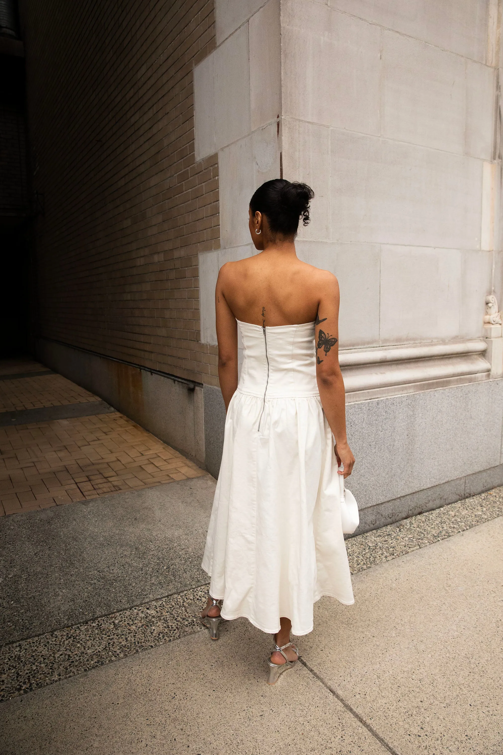 DROP-WAIST STRAPLESS TWILL DRESS sold by OAK AND FORT product image thumbnail 4