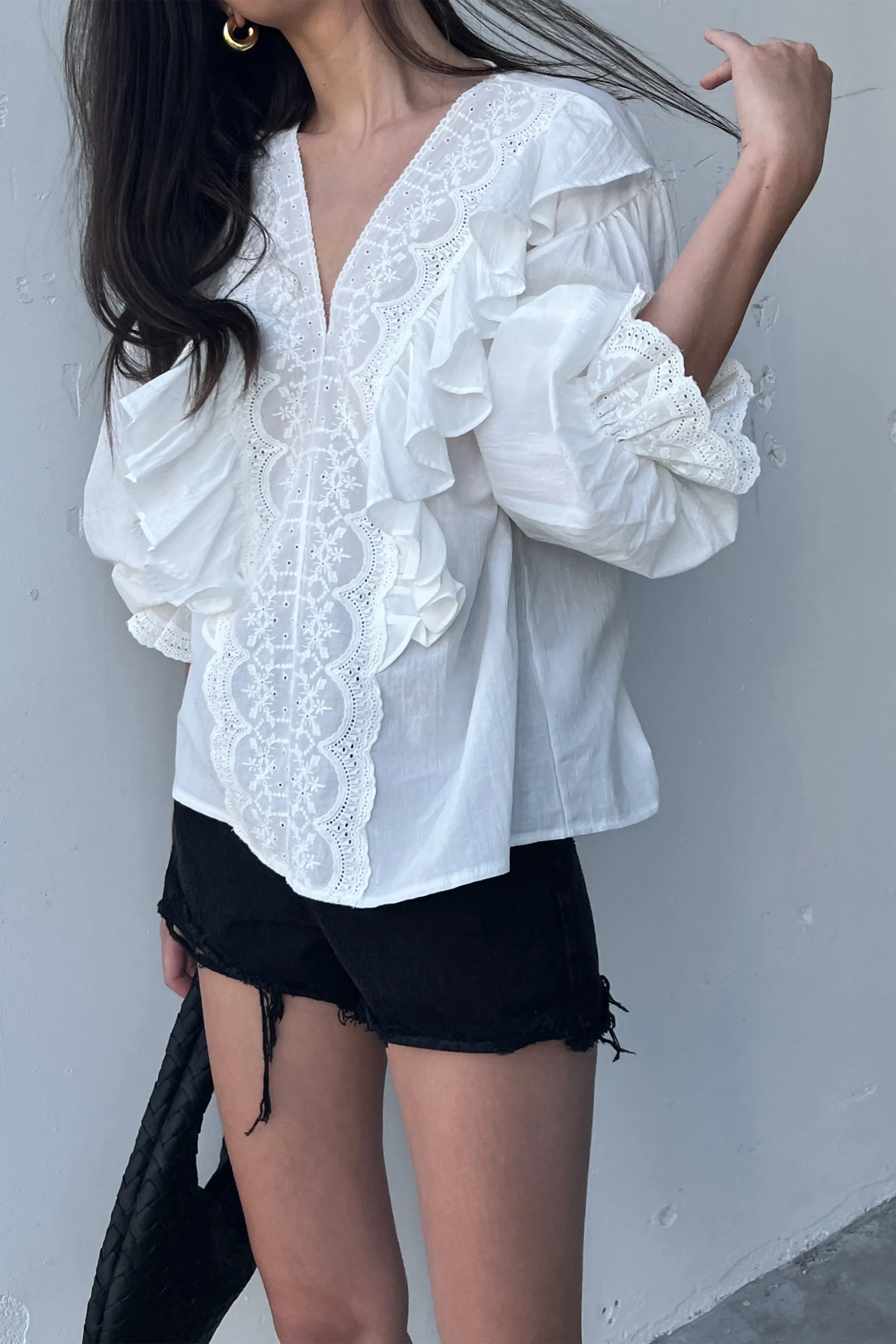 RUFFLED V-NECK BLOUSE sold by OAK AND FORT product image thumbnail 3
