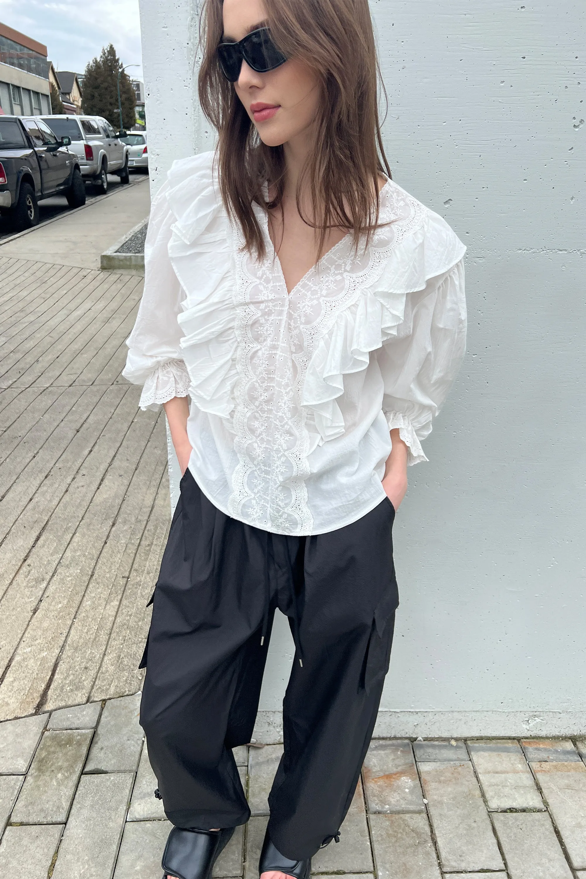 RUFFLED V-NECK BLOUSE sold by OAK AND FORT product image thumbnail 5