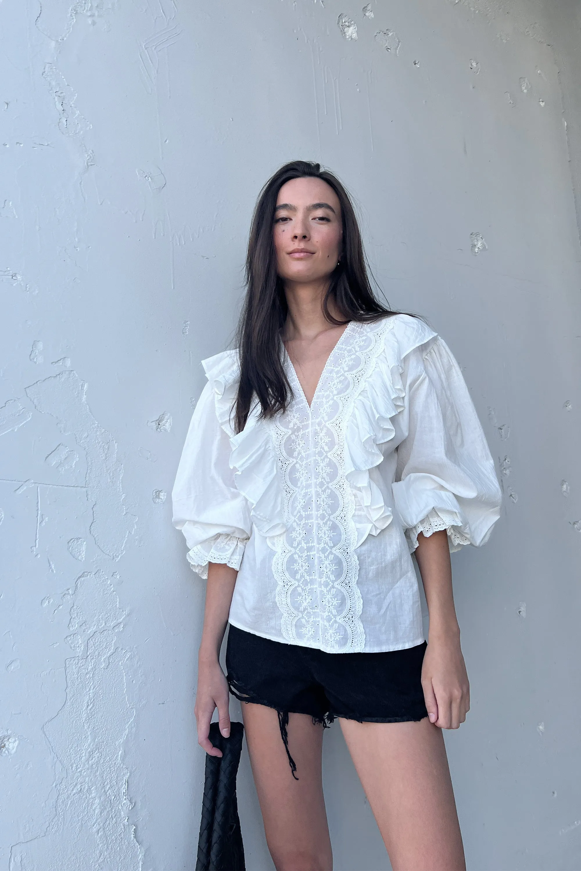 RUFFLED V-NECK BLOUSE sold by OAK AND FORT product image thumbnail 4