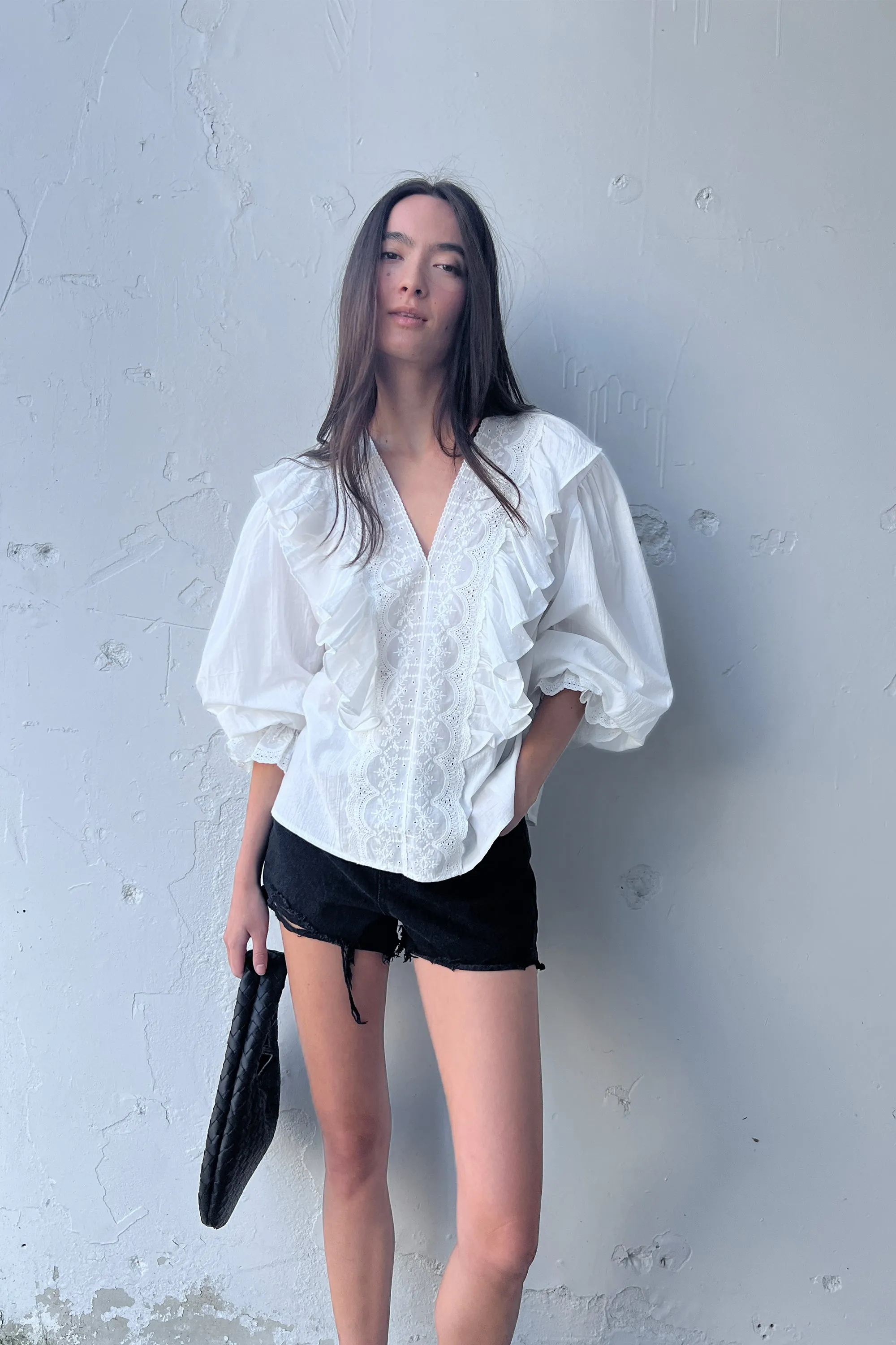 RUFFLED V-NECK BLOUSE sold by OAK AND FORT