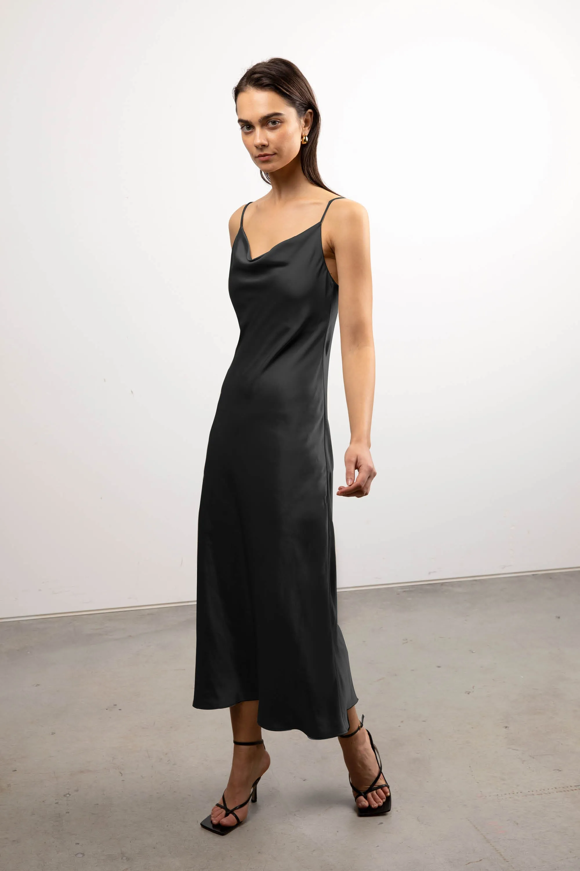COWL NECK SATIN MIDI DRESS sold by OAK AND FORT