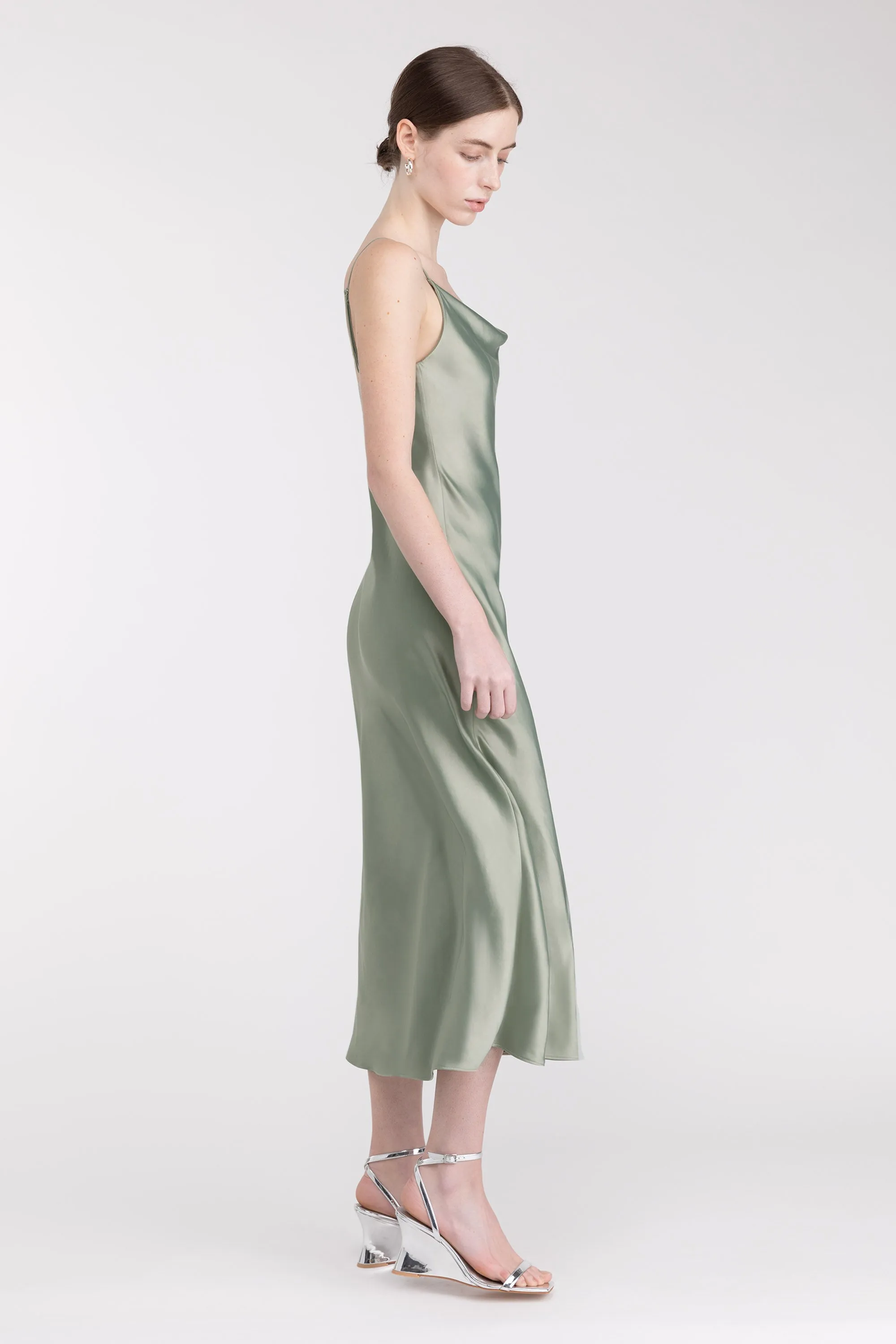 COWL NECK SATIN MIDI DRESS sold by OAK AND FORT product image thumbnail 4