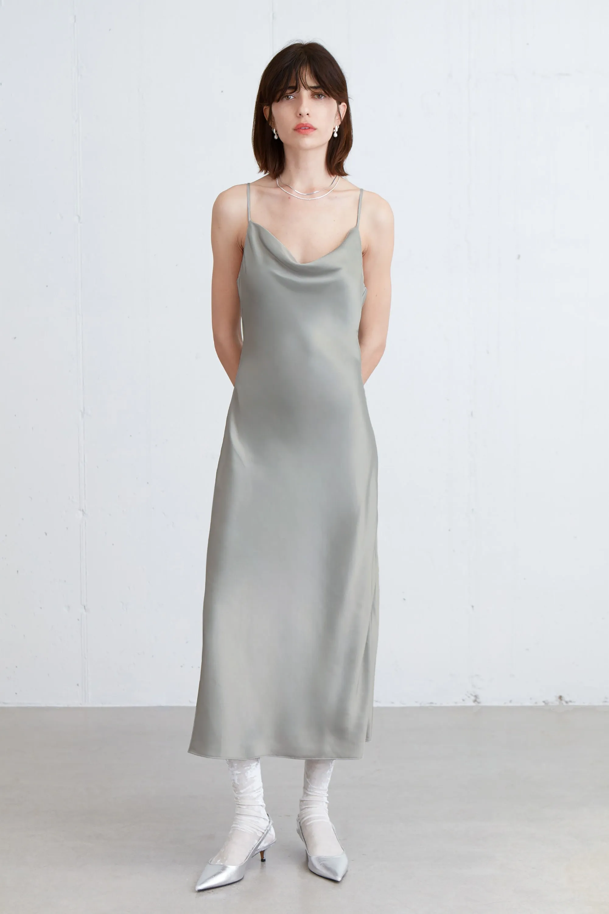 COWL NECK SATIN MIDI DRESS sold by OAK AND FORT product image thumbnail 5