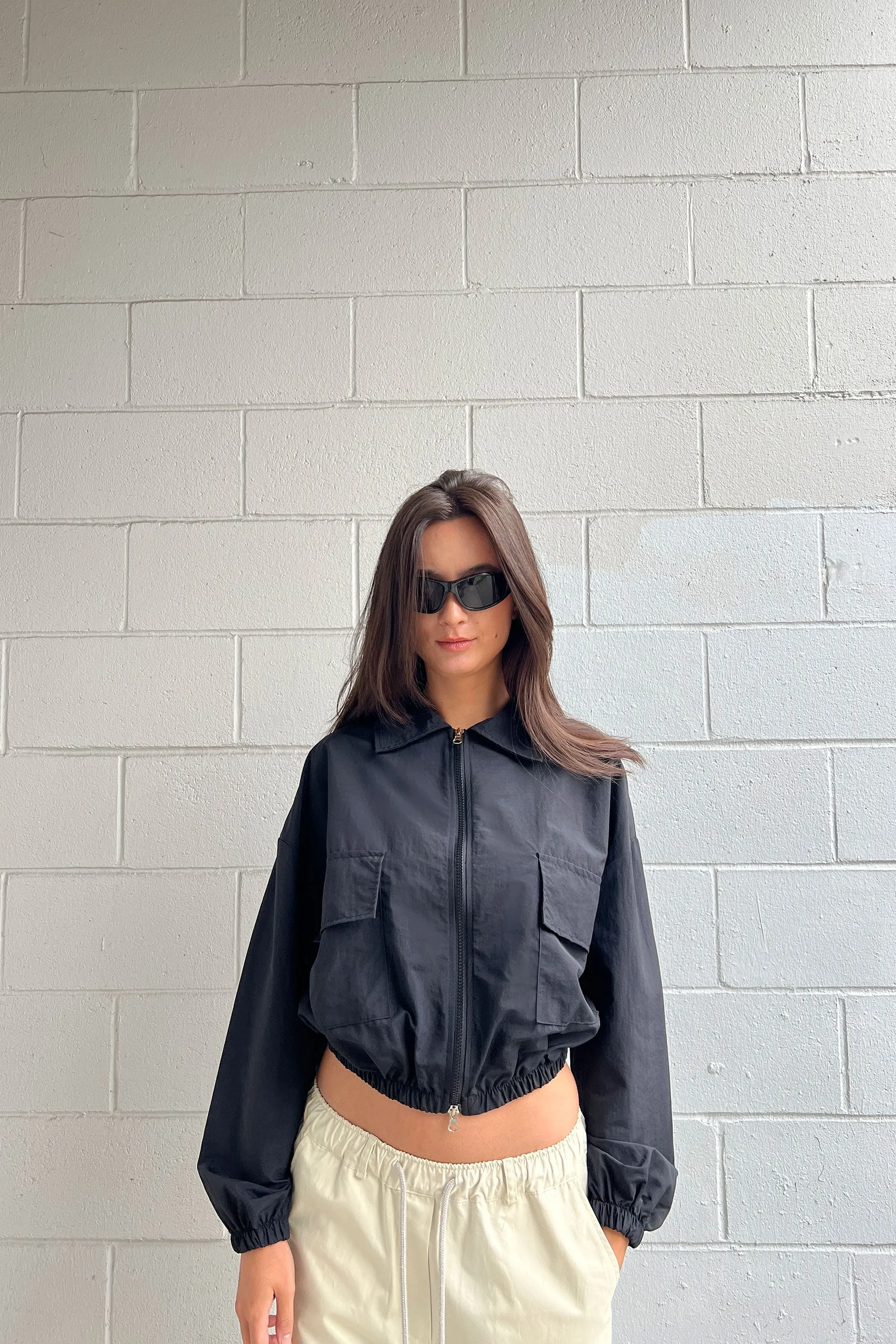 CROPPED COLLARED NYLON JACKET sold by OAK AND FORT product image thumbnail 3