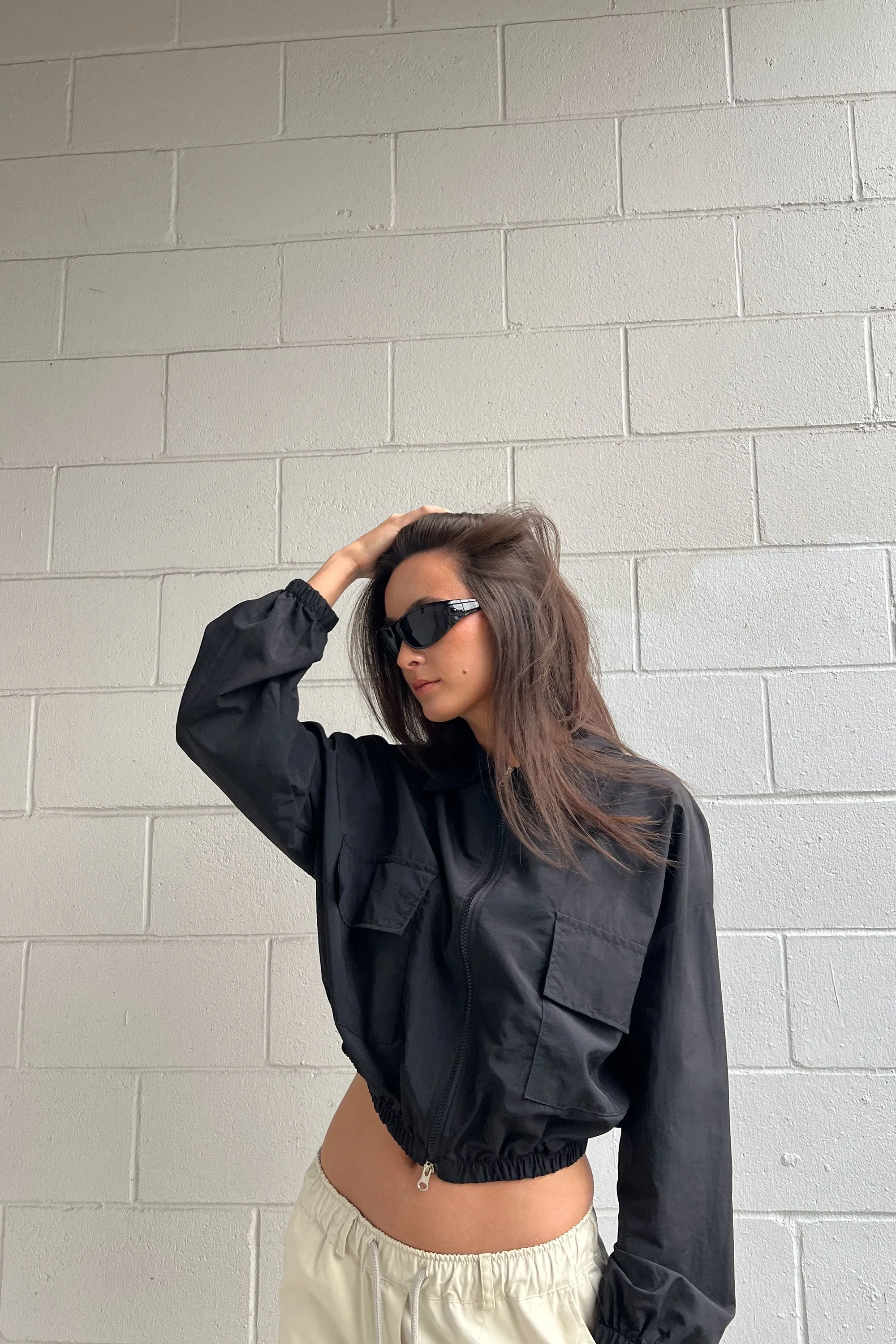 CROPPED COLLARED NYLON JACKET sold by OAK AND FORT product image thumbnail 2