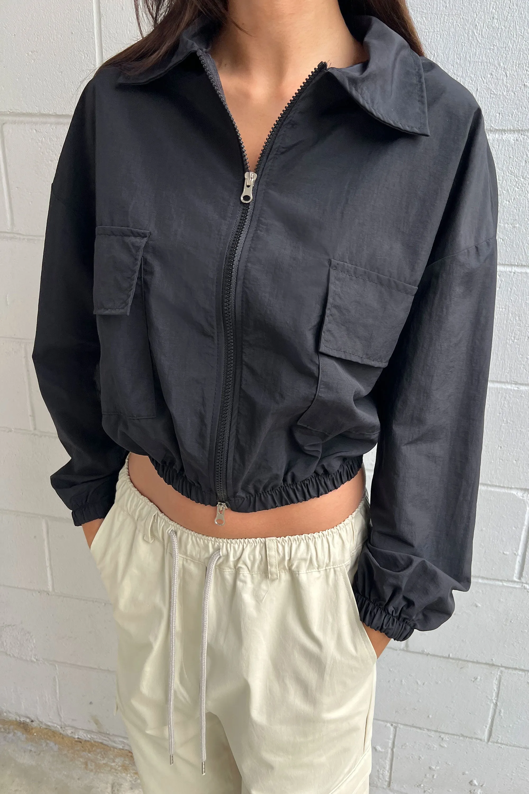 CROPPED COLLARED NYLON JACKET sold by OAK AND FORT