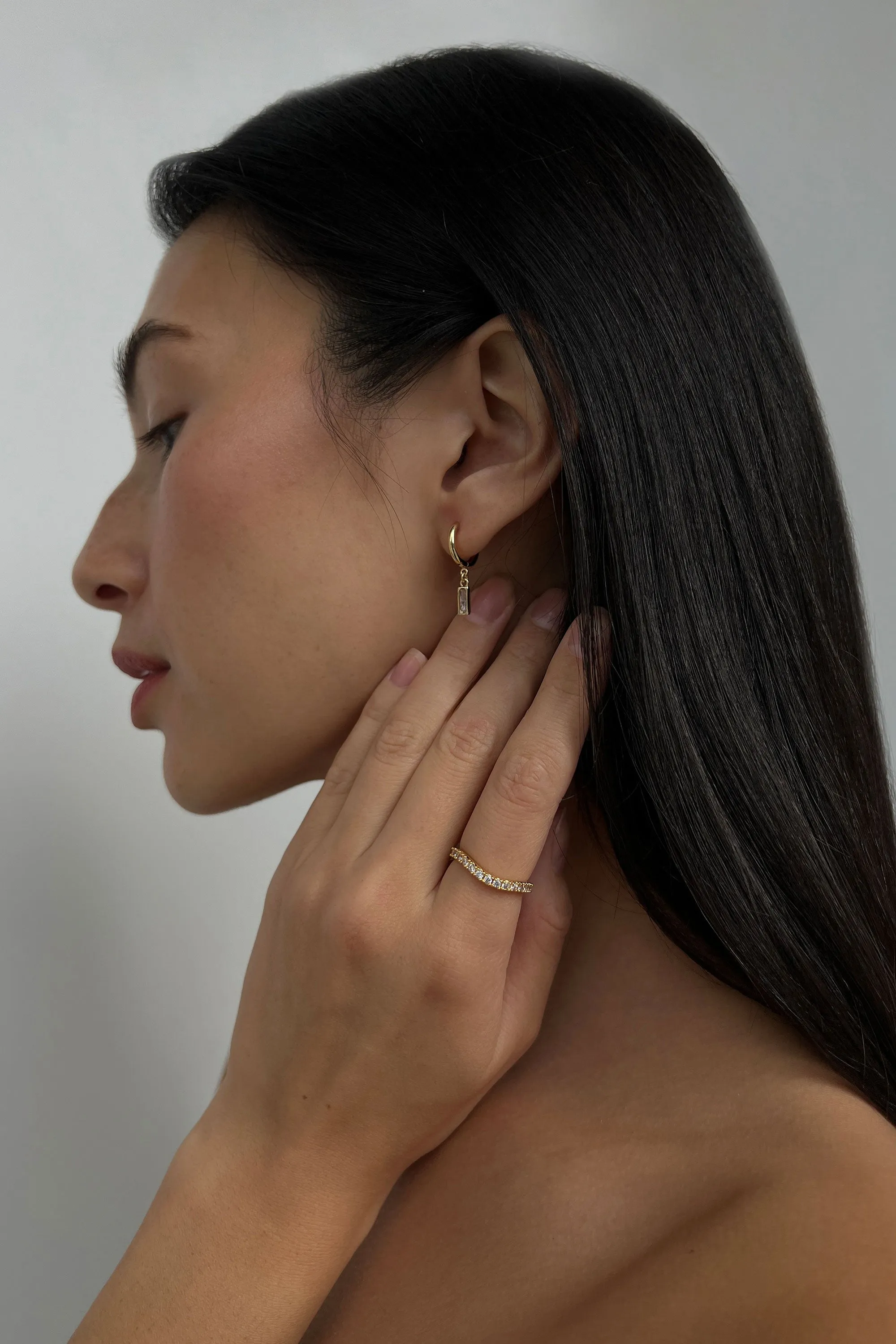 SMALL HOOPS WITH BAGUETTE ZIRCONIA sold by OAK AND FORT