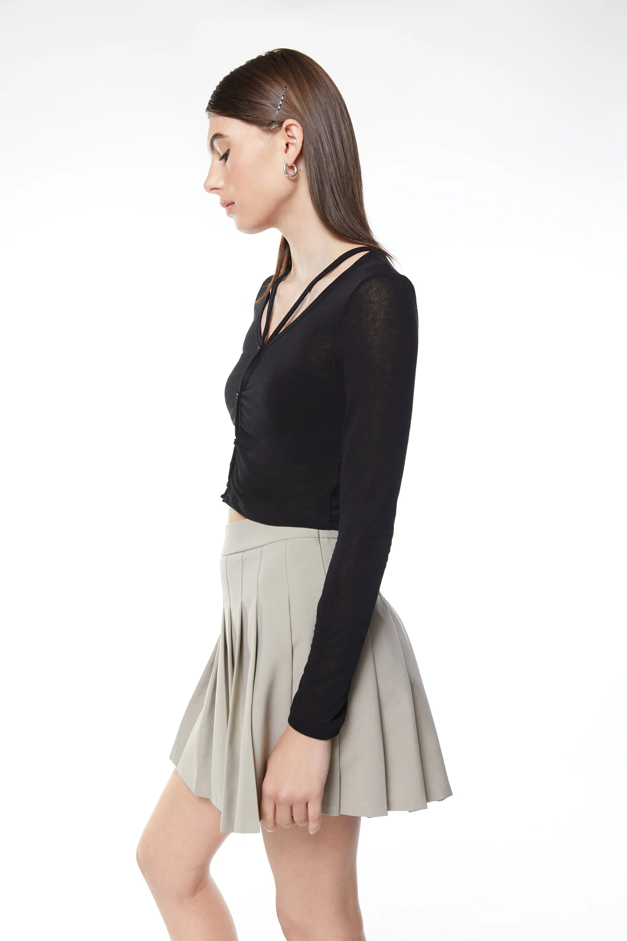 CROPPED CARDIGAN WITH CUTOUT sold by OAK AND FORT product image thumbnail 3